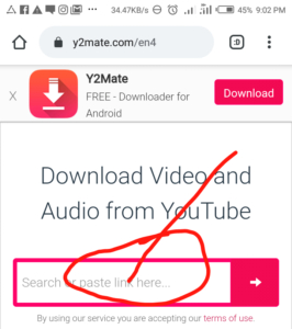 جایگذاری لینک یوتیوب در Y2Mate.com